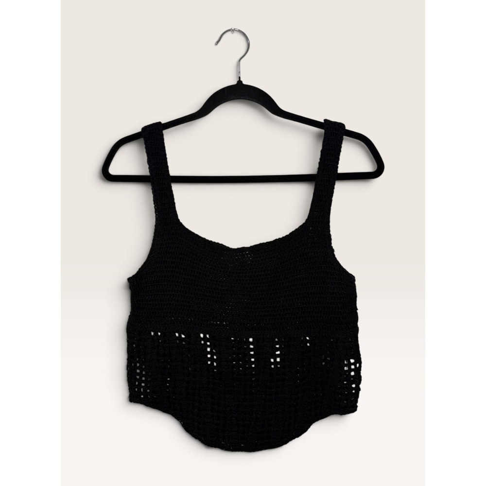 Rebellion Women's Medium Crochet Top Black Scoop Neck Festival Beach Casual NEW